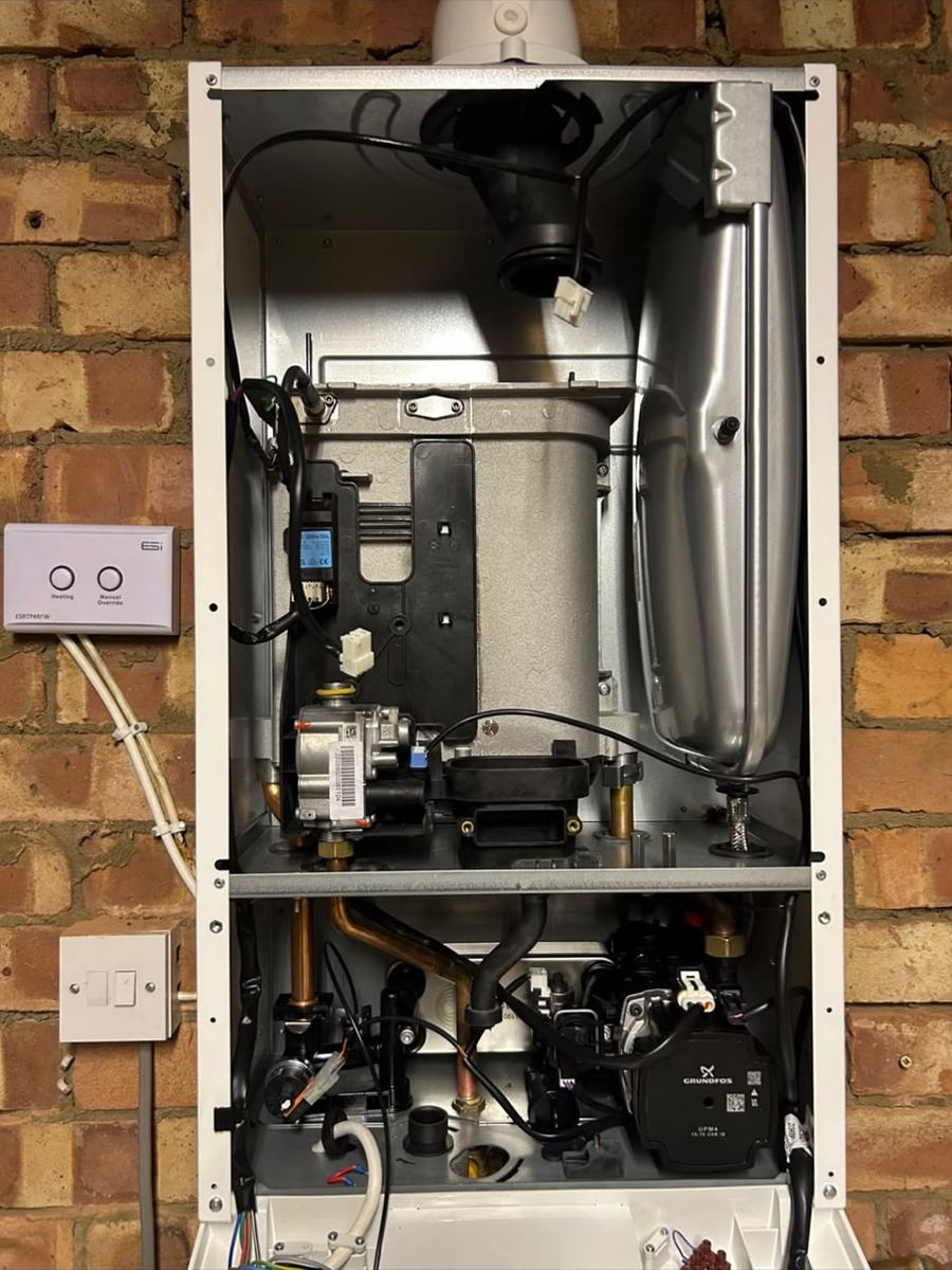 Boiler with the case removed for servicing
