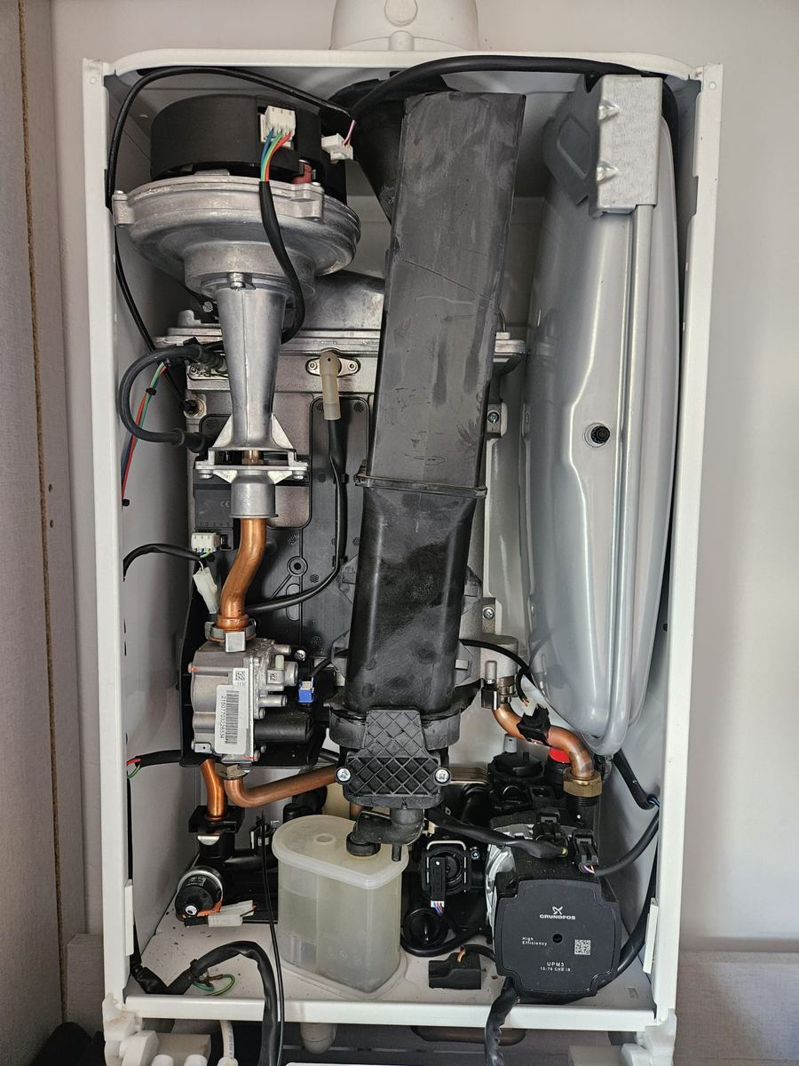 Inside a boiler opened up for a service